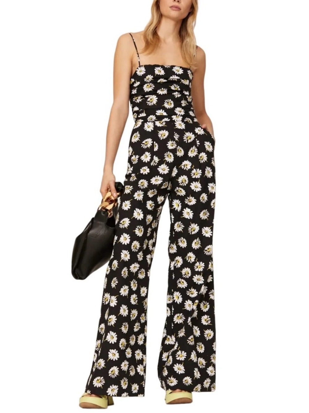 MSGM Daisy Print Strapless Wide Leg Jumpsuit Black White Floral IT 42 US 6 M